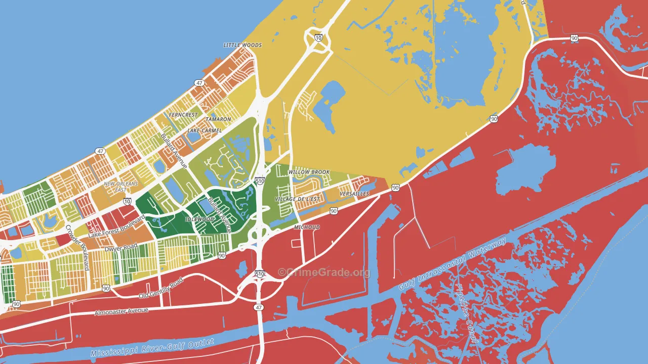 Village de L'Est, New Orleans, LA Map of Assault Rates
