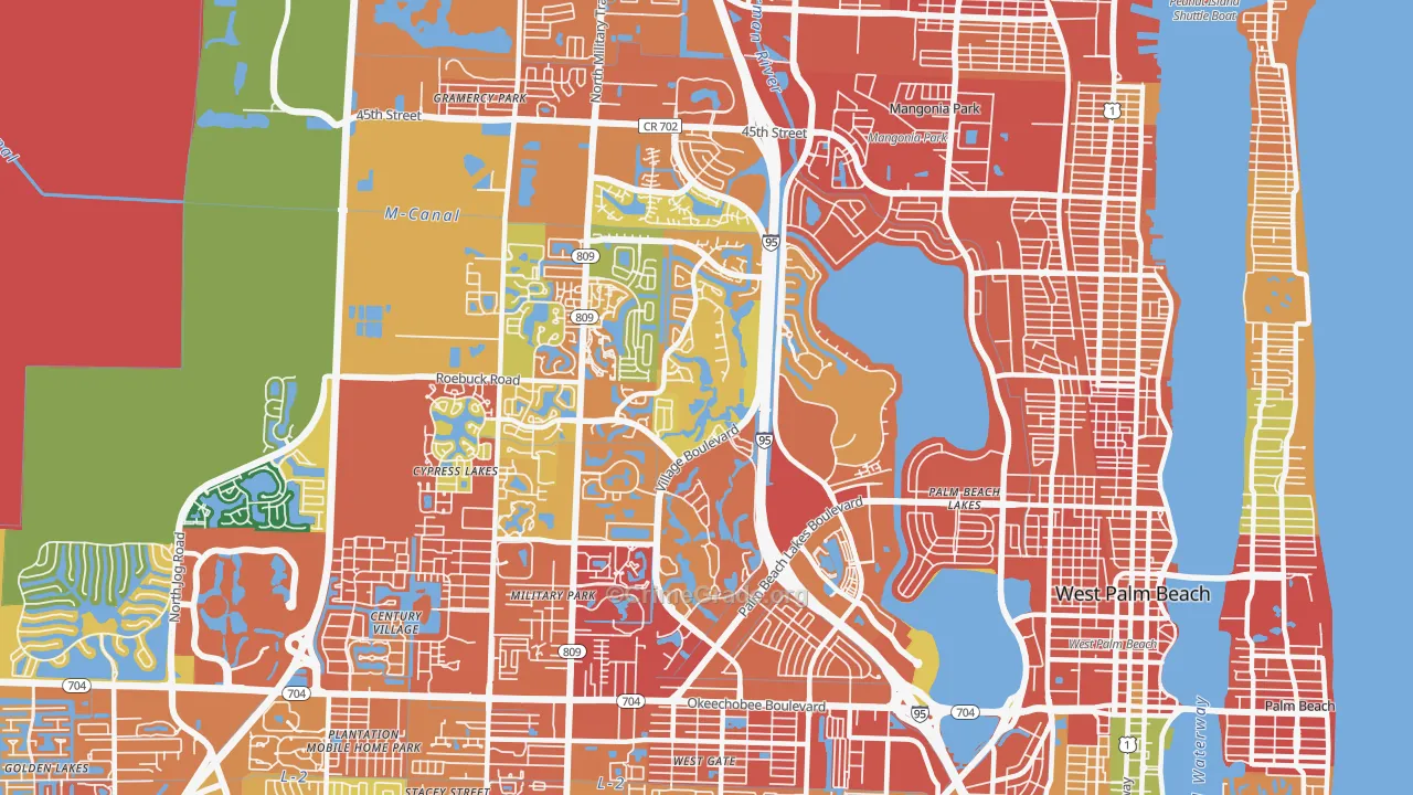 Villages of Palm Beach Lakes, West Palm Beach, FL Map of Assault Rates