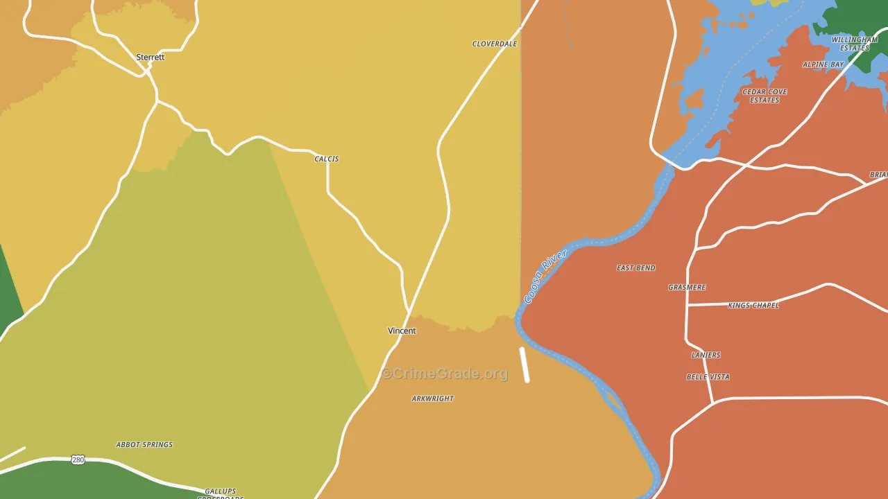 Vincent, AL Map of Assault Rates