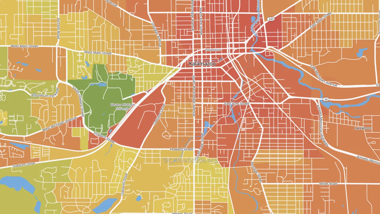 Vine, Kalamazoo, MI Map of Assault Rates