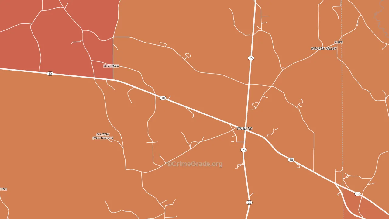 Vineland, AL Map of Assault Rates