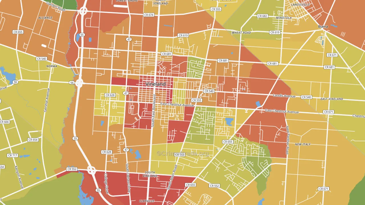 Vineland, NJ Map of Assault Rates