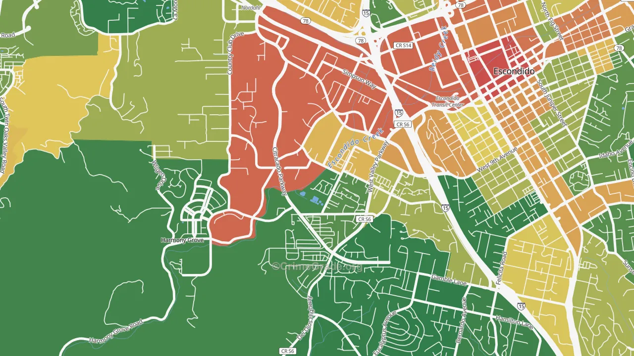 Vineyard, Escondido, CA Map of Assault Rates