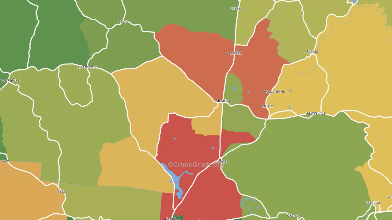 Vinton County, OH Map of Assault Rates