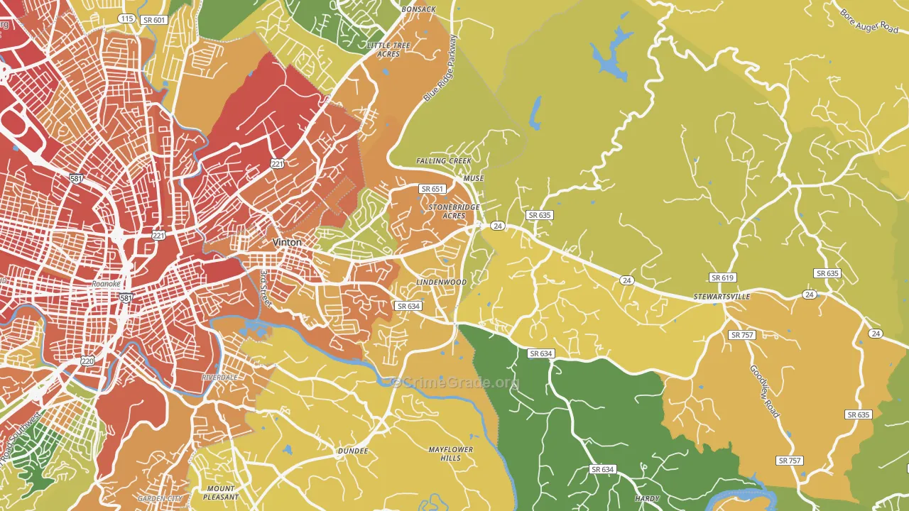 Vinton, VA Map of Assault Rates