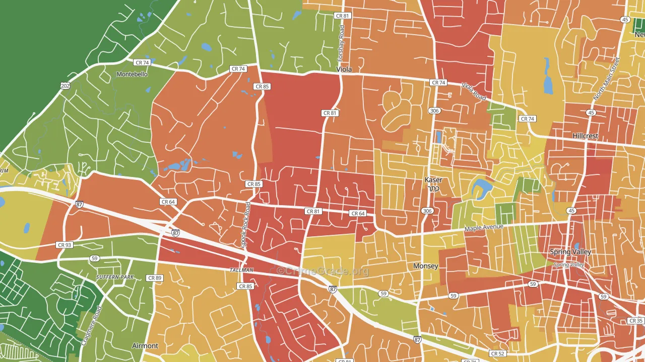 Viola, Monsey, NY Map of Assault Rates