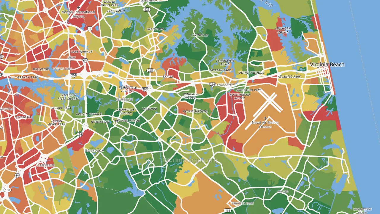 Virginia Beach City, VA Map of Assault Rates