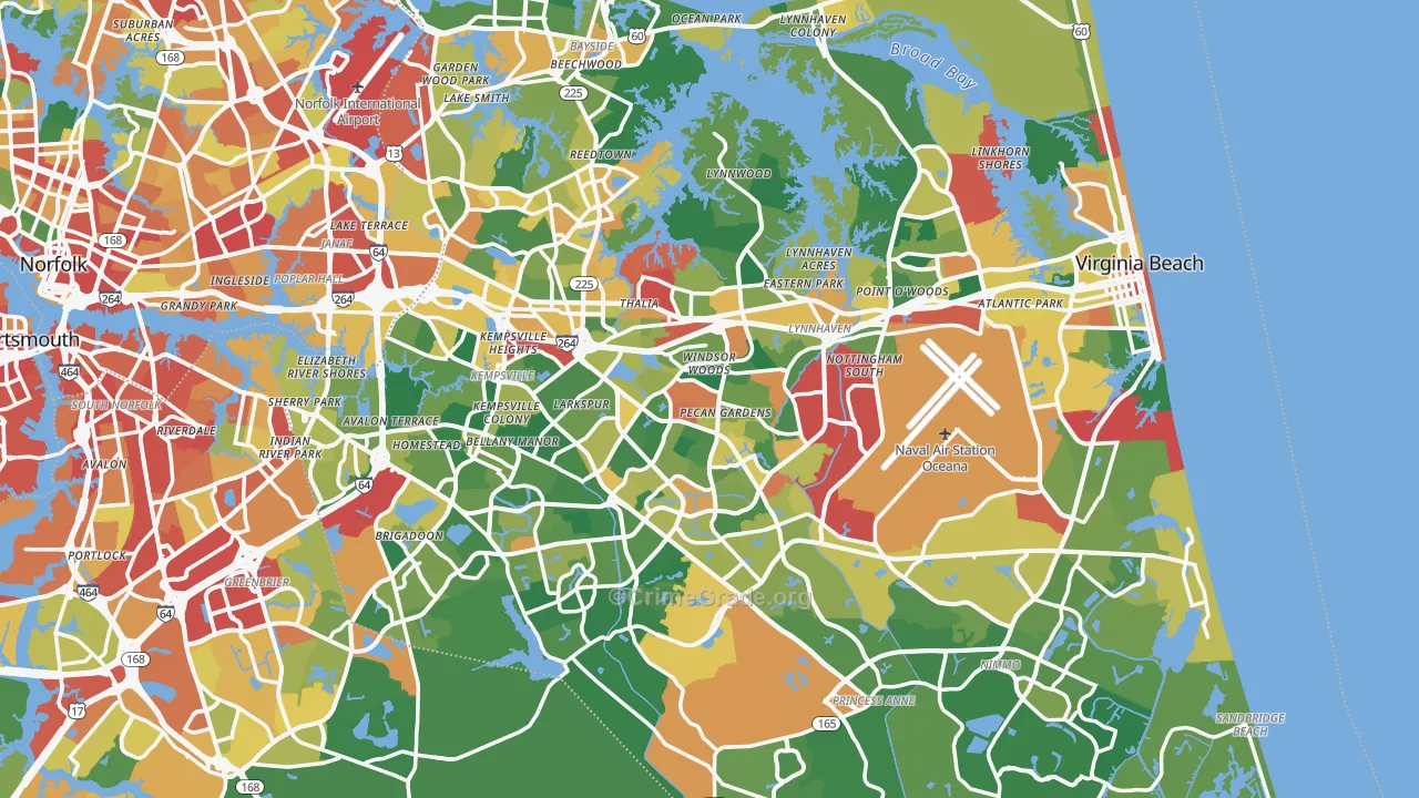 Virginia Beach, VA Map of Assault Rates