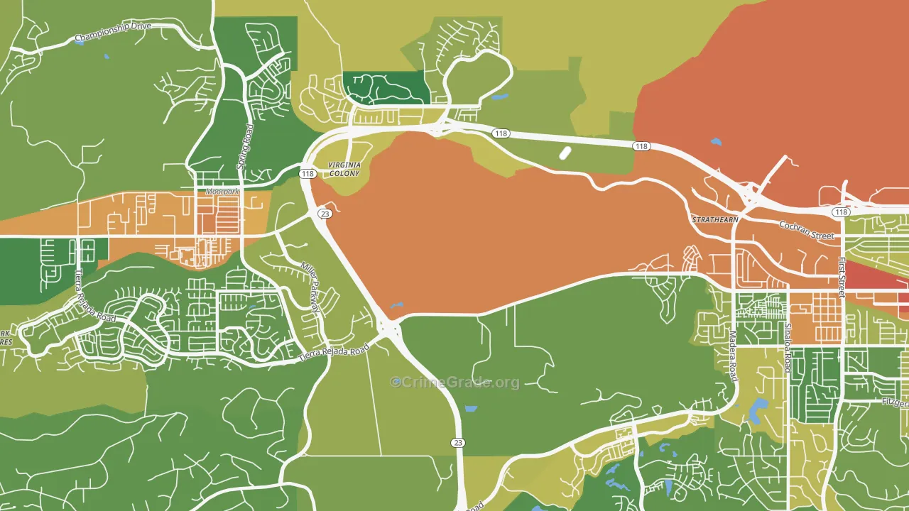 Virginia Colony, CA Map of Assault Rates