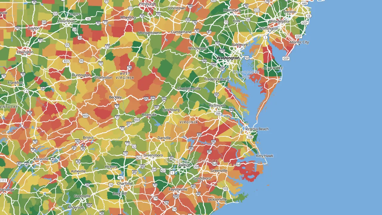 Virginia Map of Assault Rates