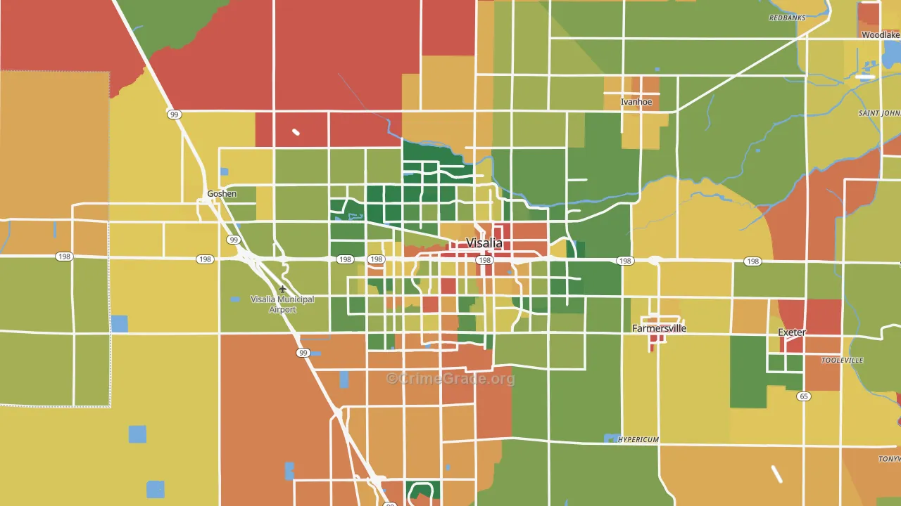 Visalia, CA Map of Assault Rates