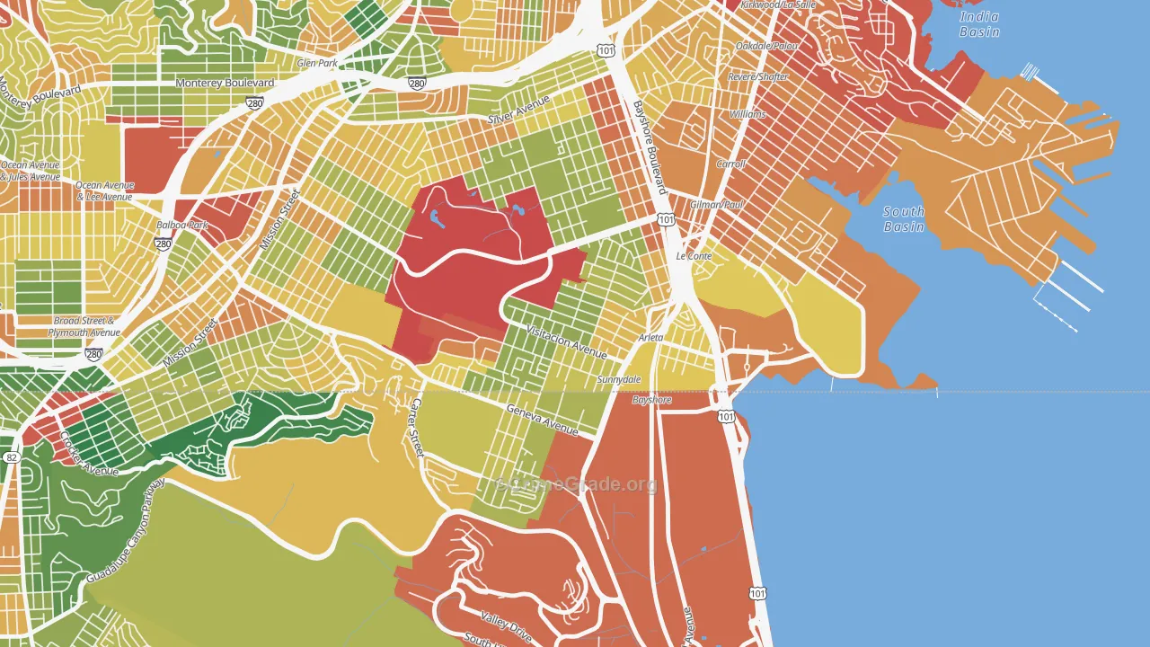 Visitacion Valley, San Francisco, CA Map of Assault Rates