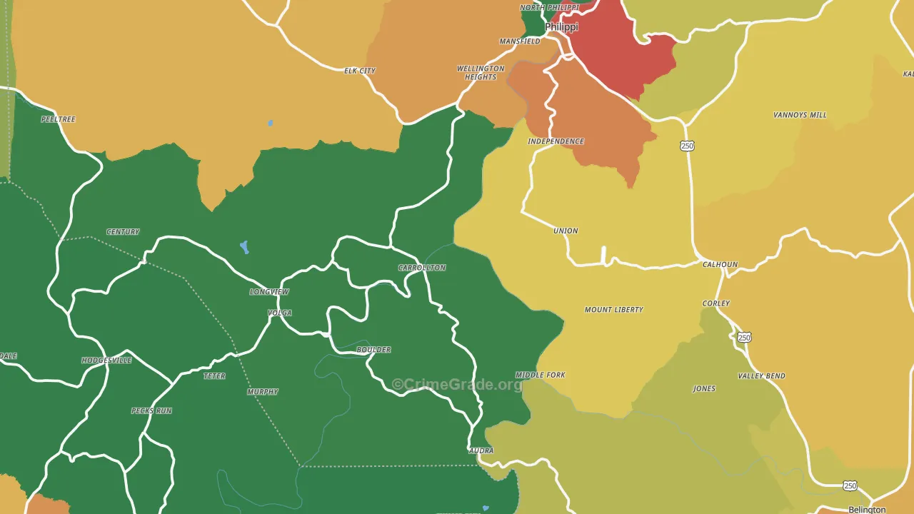 Volga, WV Map of Assault Rates