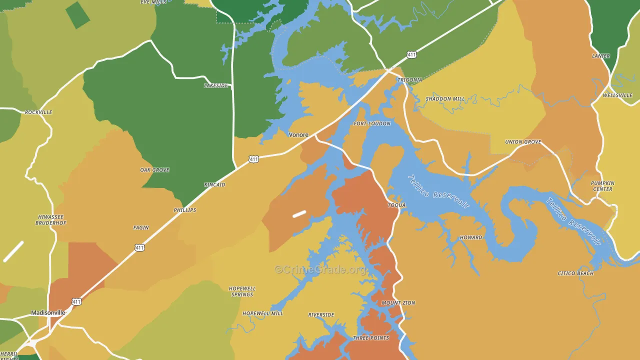 Vonore, TN Map of Assault Rates