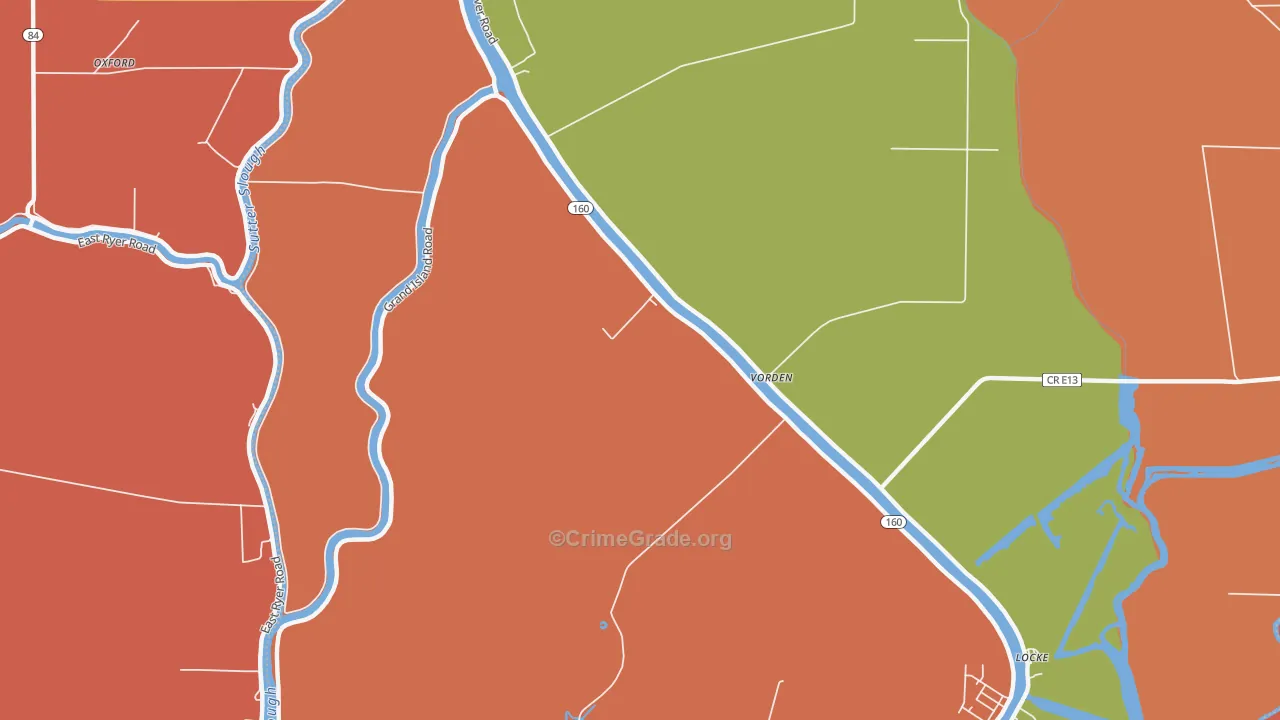 Vorden, CA Map of Assault Rates