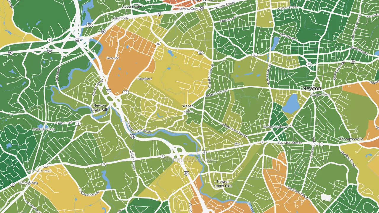 Waban, MA Map of Assault Rates