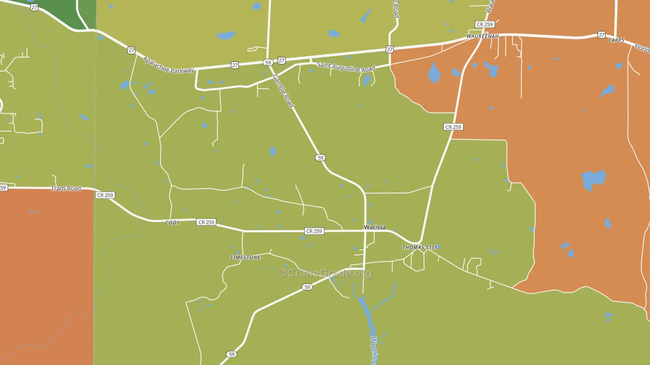 Wacissa, FL Map of Assault Rates