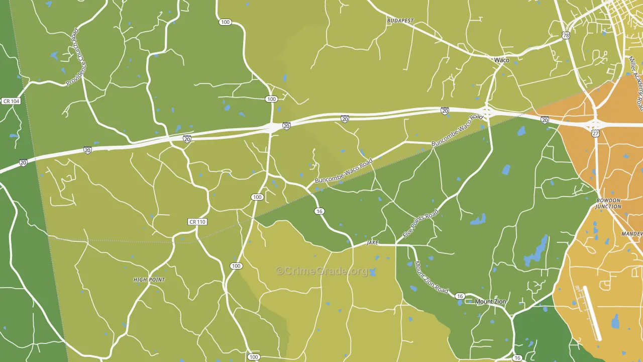 Waco, GA Map of Assault Rates