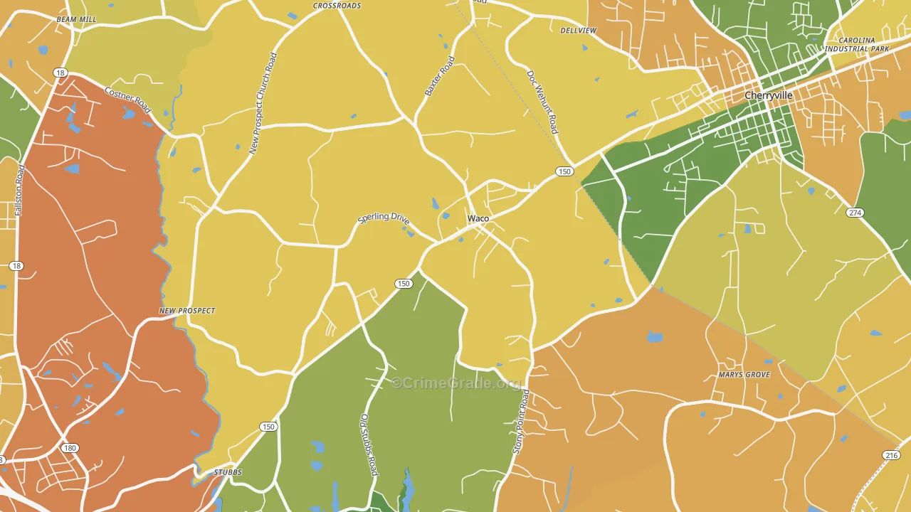 Waco, NC Map of Assault Rates