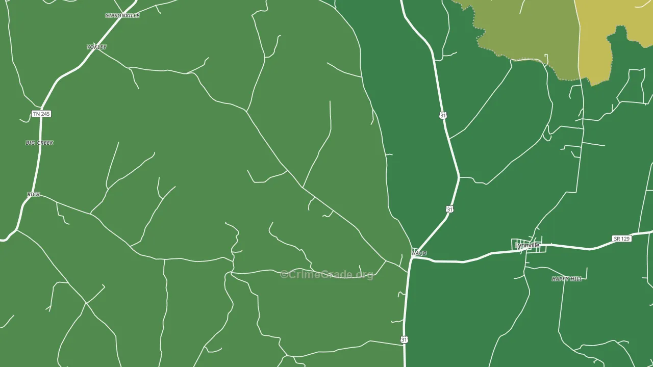 Waco, TN Map of Assault Rates