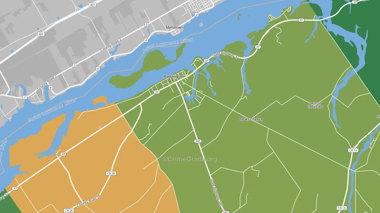 Waddington, NY Map of Assault Rates