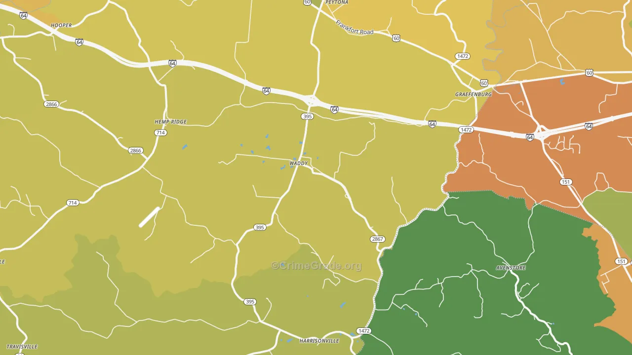 Waddy, KY Map of Assault Rates