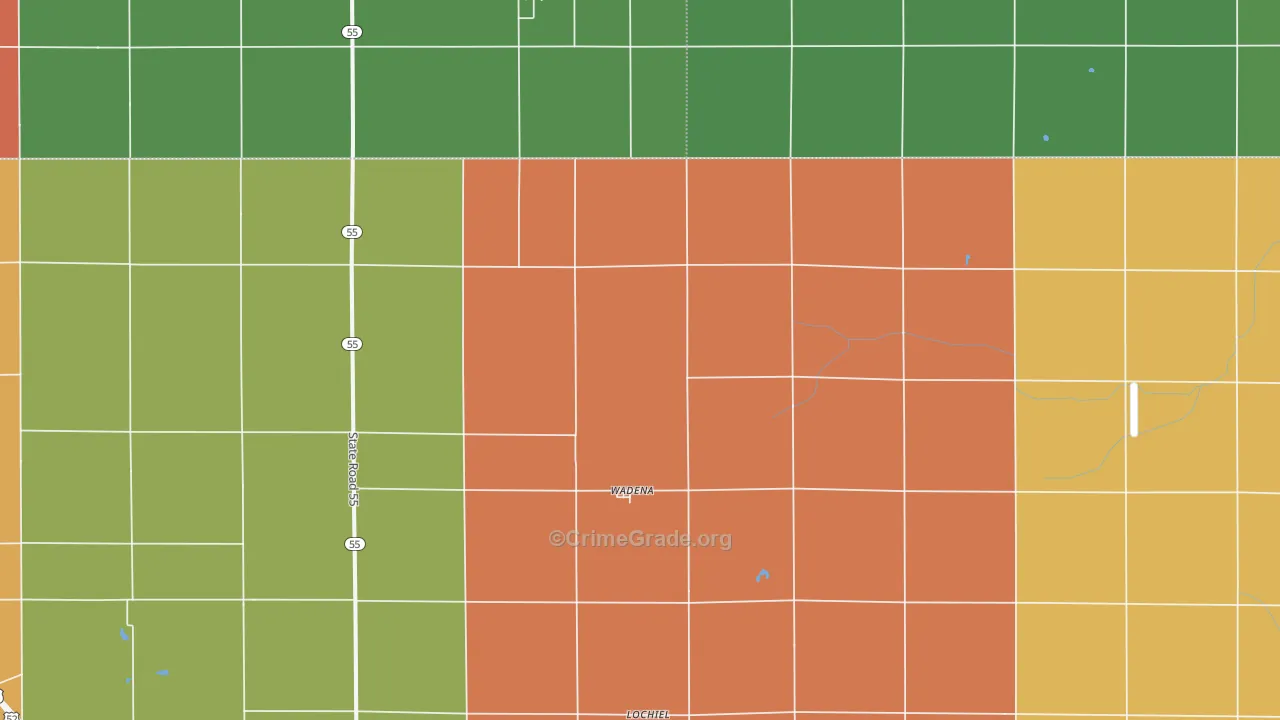 Wadena, IN Map of Assault Rates