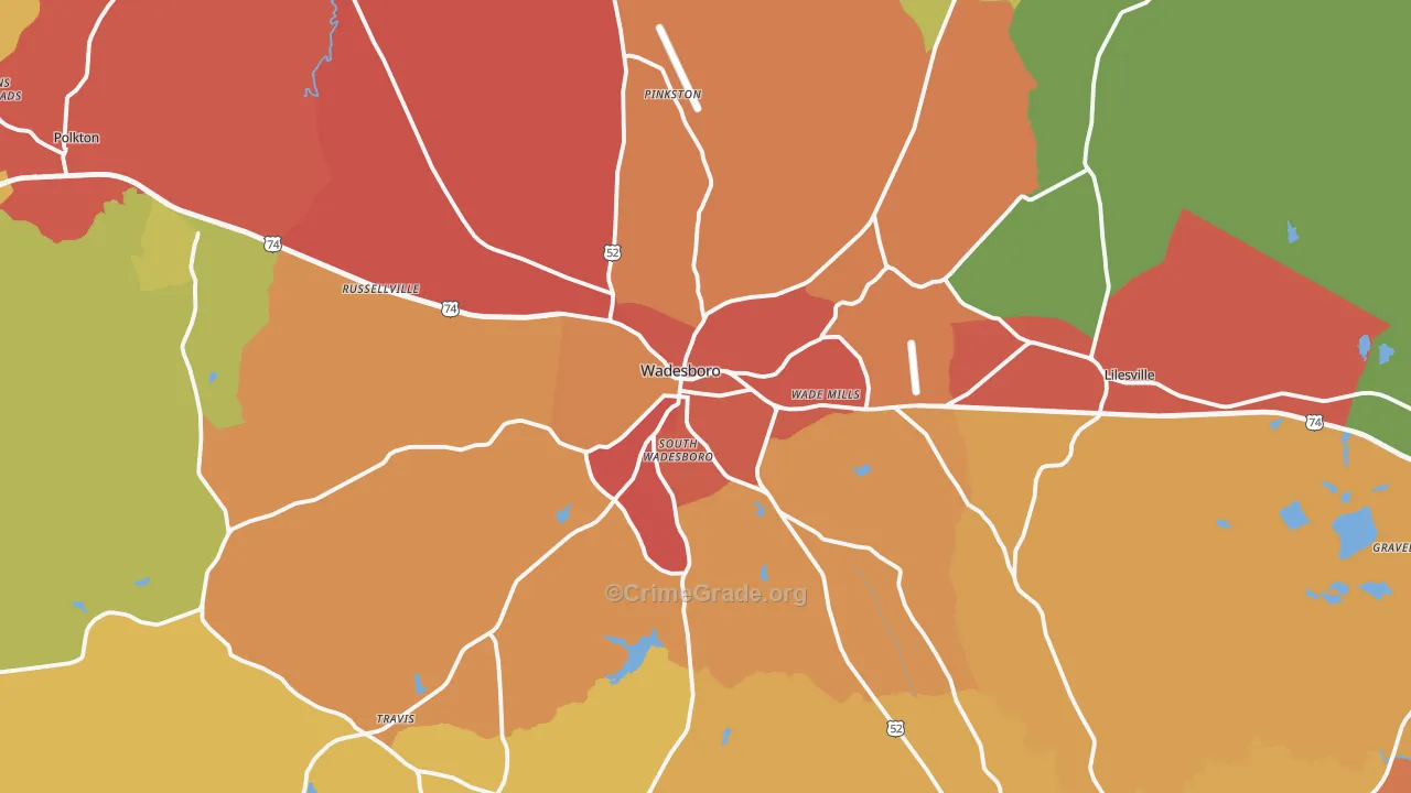 Wadesboro, NC Map of Assault Rates