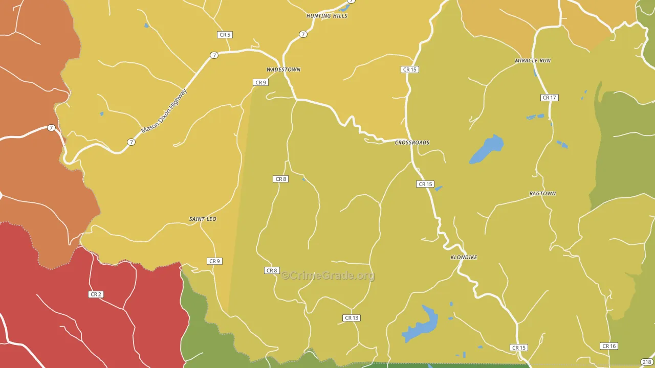 Wadestown, WV Map of Assault Rates