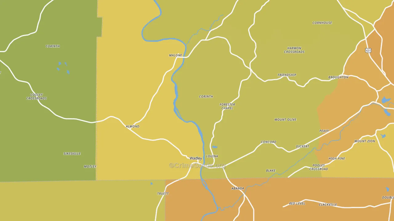 Wadley, AL Map of Assault Rates