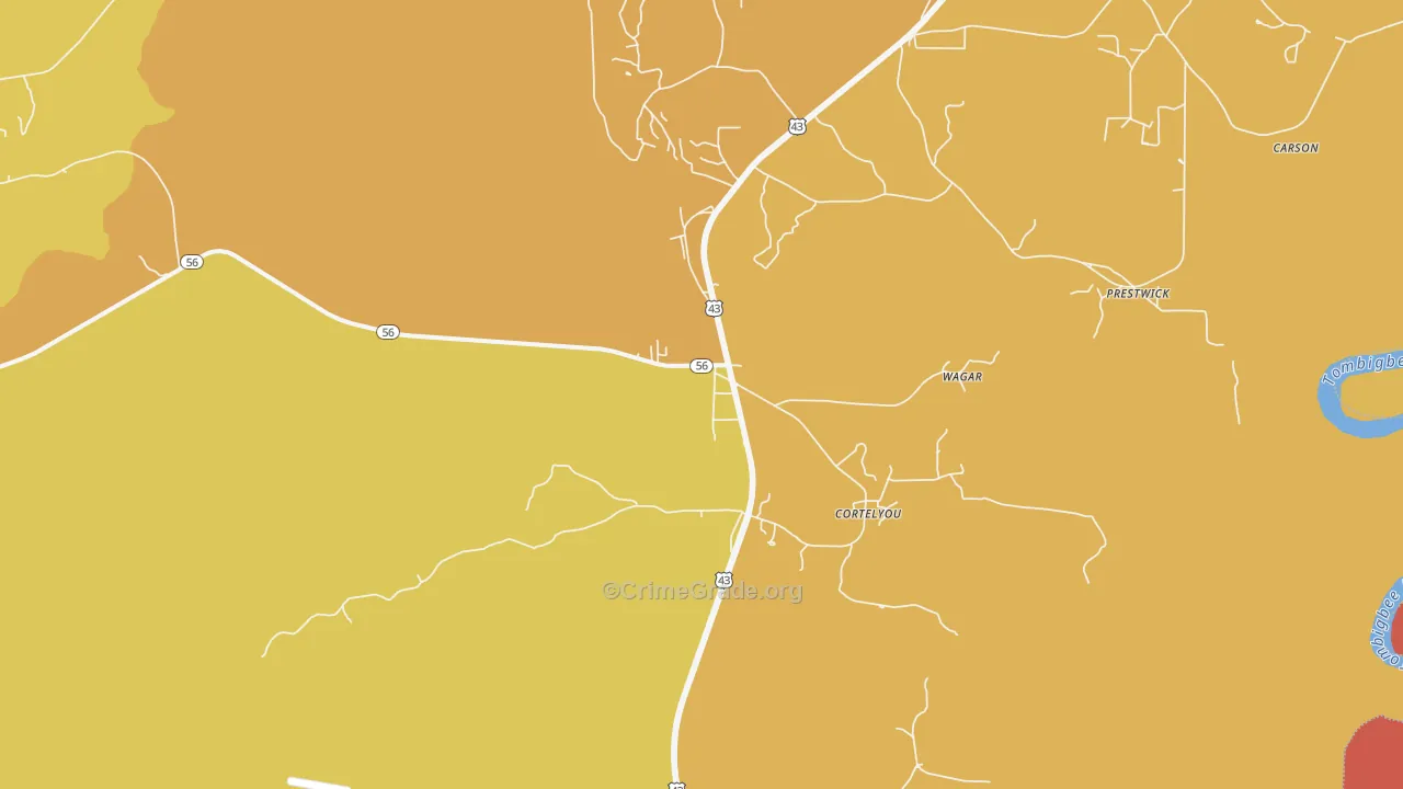 Wagarville, AL Map of Assault Rates