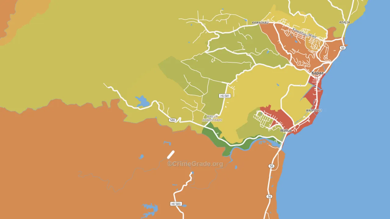 Wailua, Kapaa, HI Map of Assault Rates
