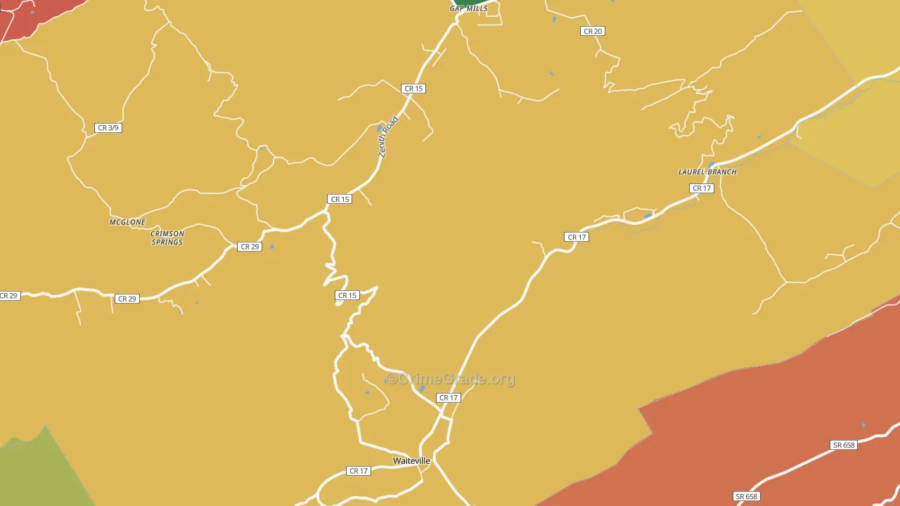 Waiteville, WV Map of Assault Rates