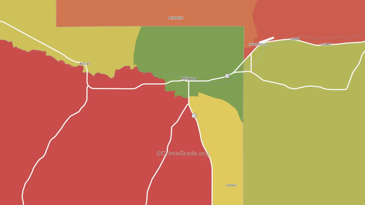 Waitsburg, WA Map of Assault Rates