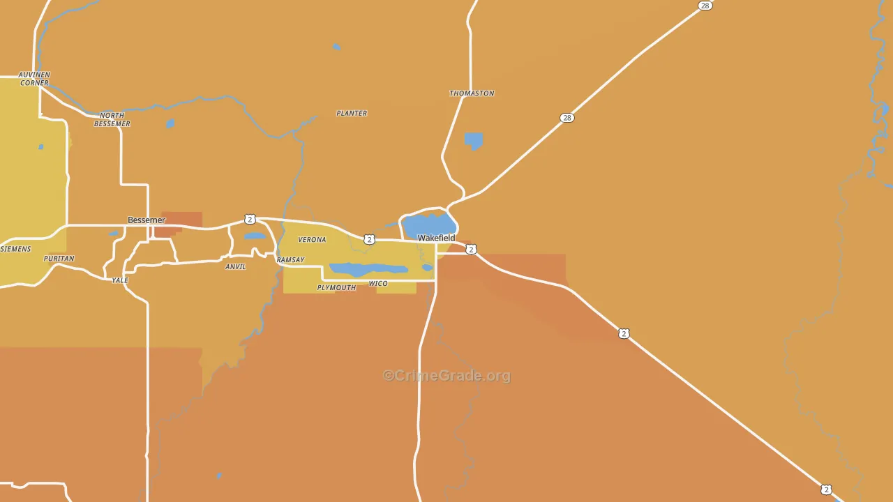 Wakefield, MI Map of Assault Rates