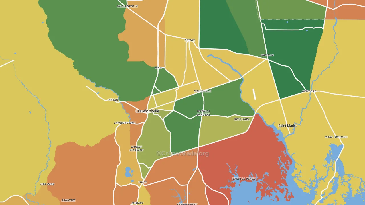Wakulla County, FL Map of Assault Rates