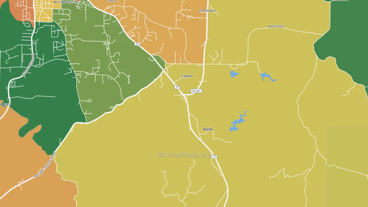 Waldo, AL Map of Assault Rates