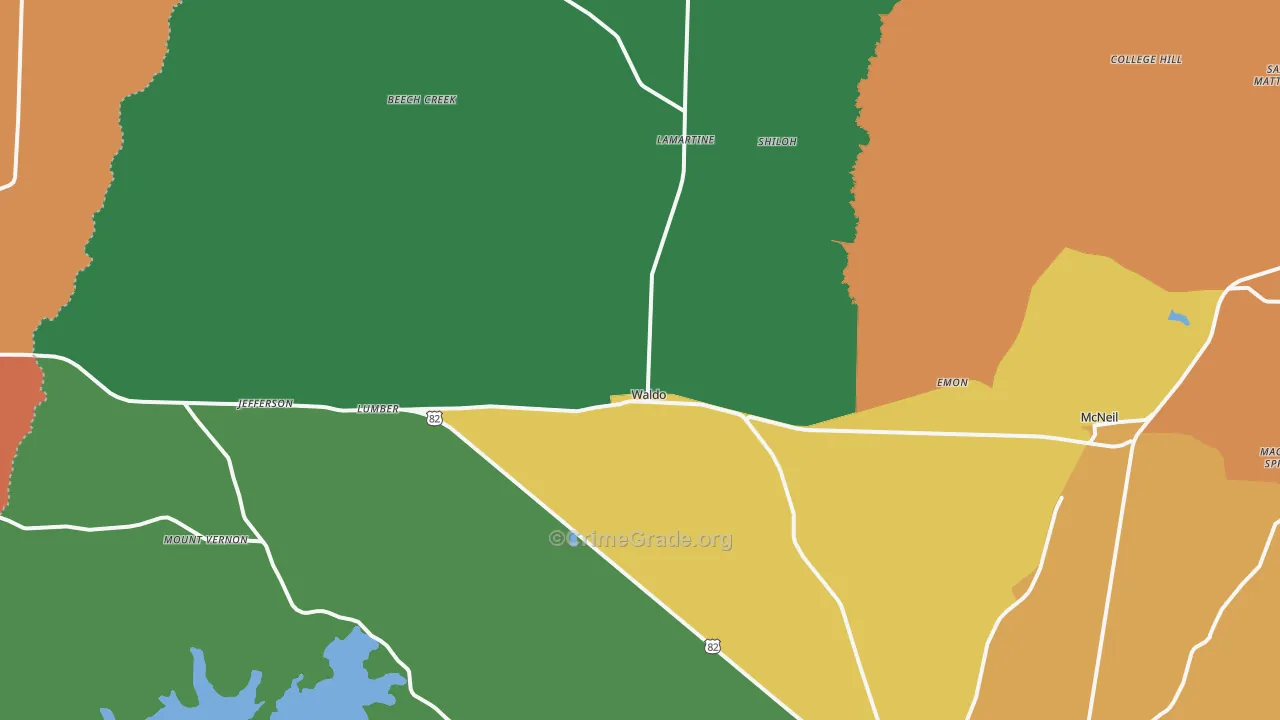 Waldo, AR Map of Assault Rates