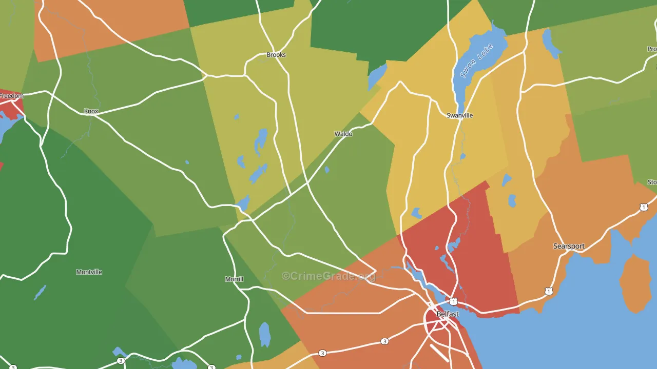 Waldo County, ME Map of Assault Rates