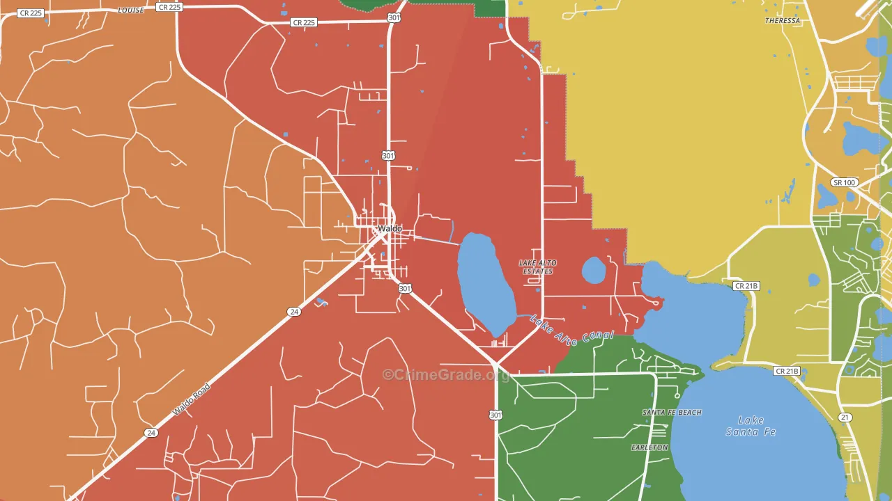 Waldo, FL Map of Assault Rates