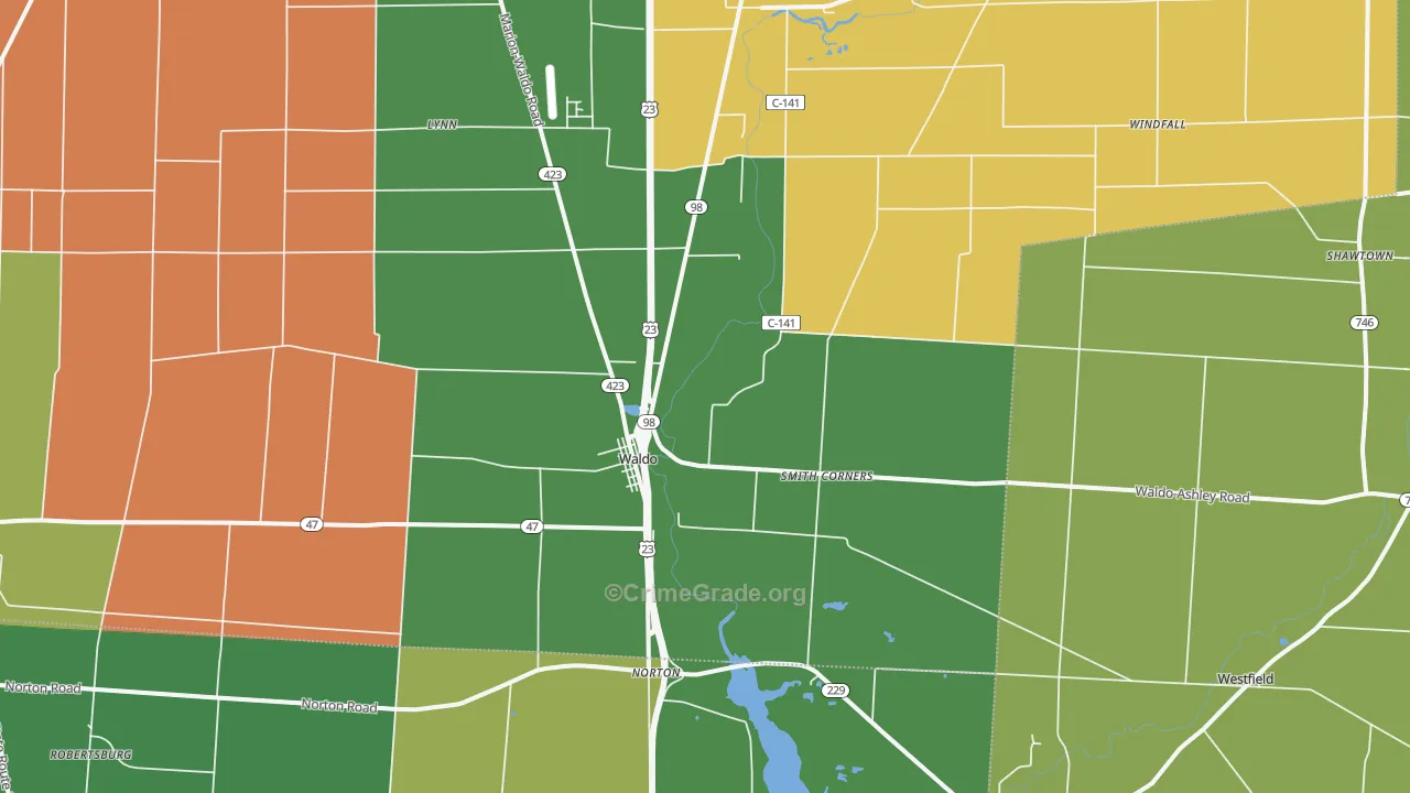 Waldo, OH Map of Assault Rates
