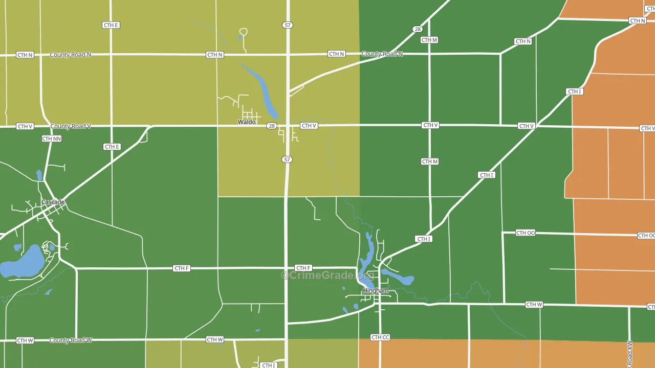 Waldo, WI Map of Assault Rates