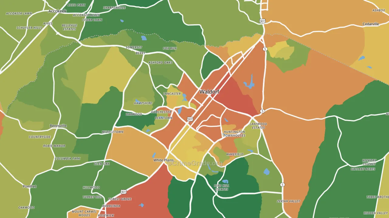 Waldorf, MD Map of Assault Rates