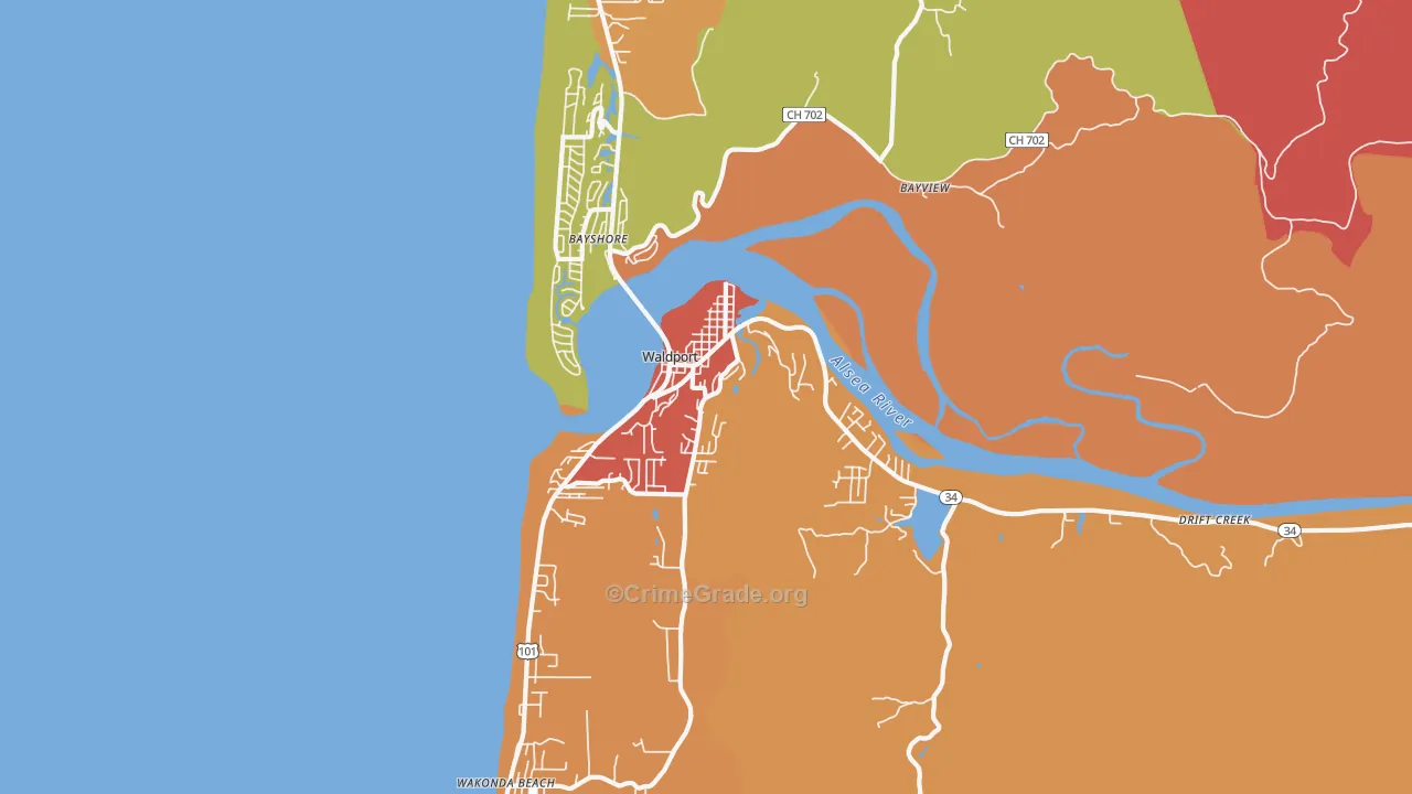 Waldport, OR Map of Assault Rates