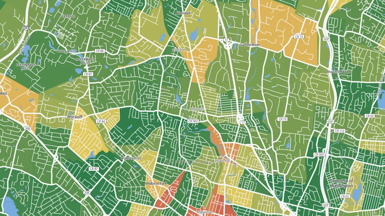 Waldwick, NJ Map of Assault Rates