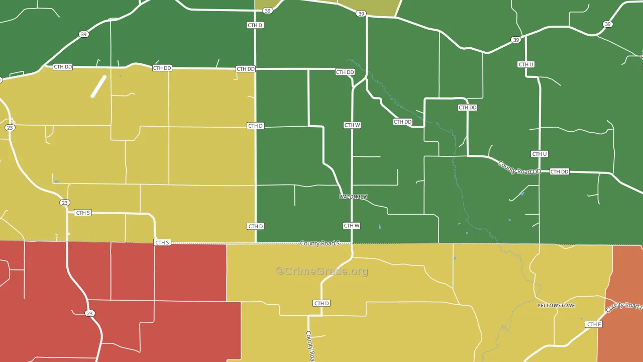 Waldwick, WI Map of Assault Rates