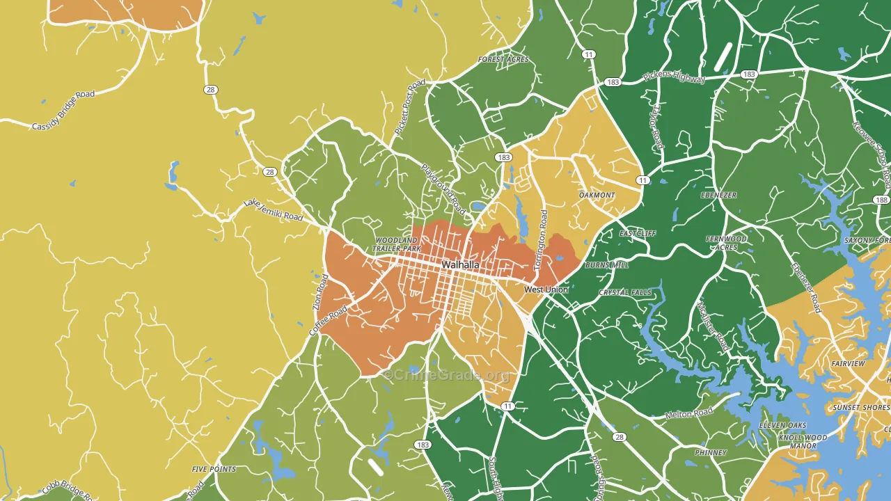Walhalla, SC Map of Assault Rates