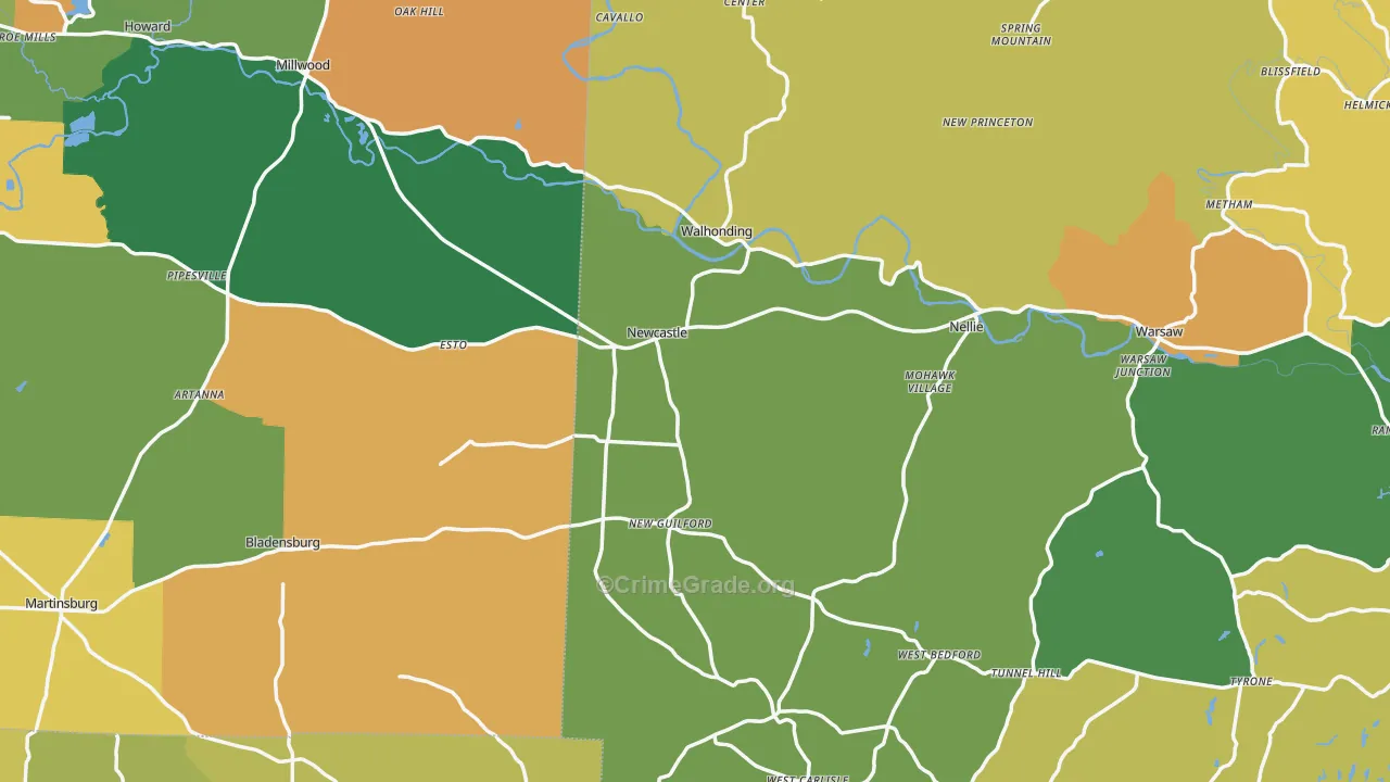 Walhonding, OH Map of Assault Rates