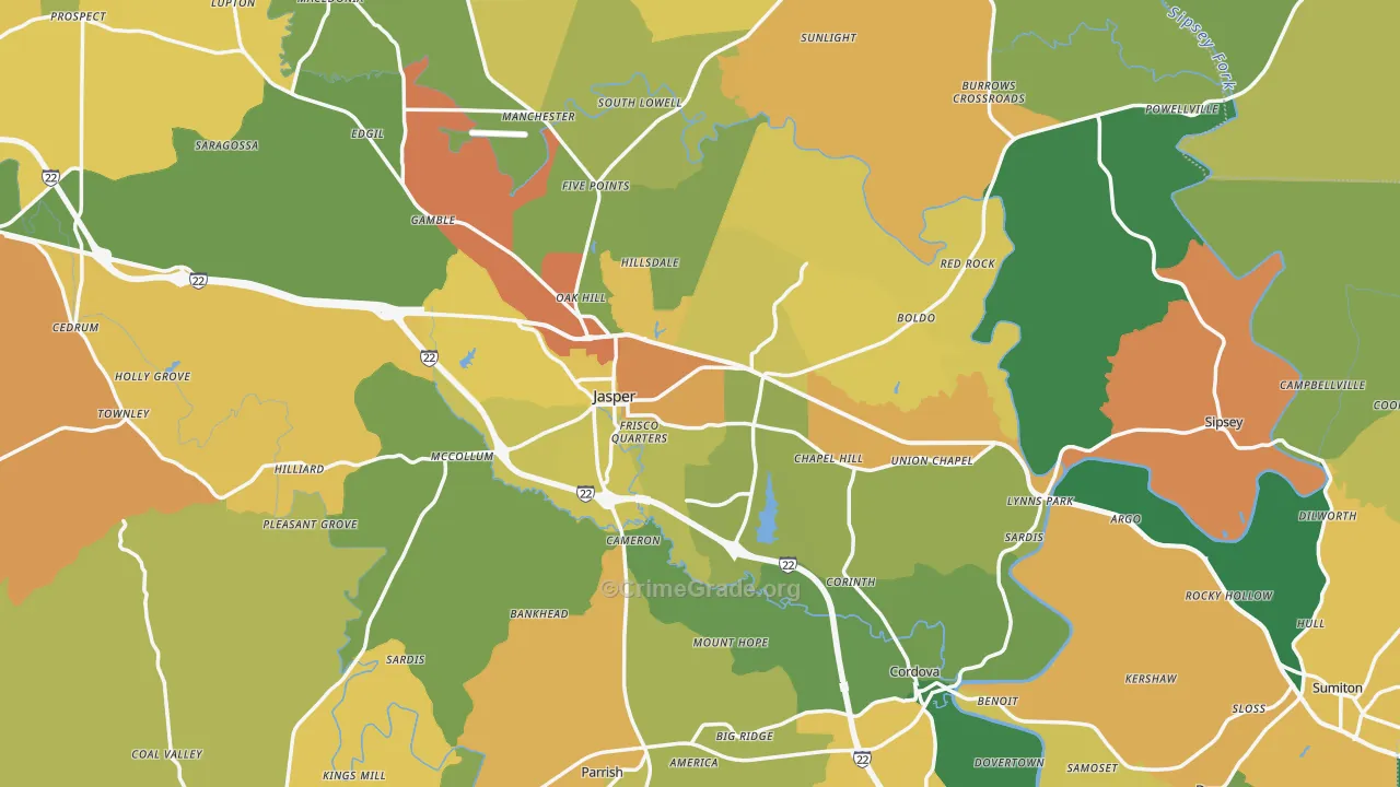 Walker County, AL Map of Assault Rates