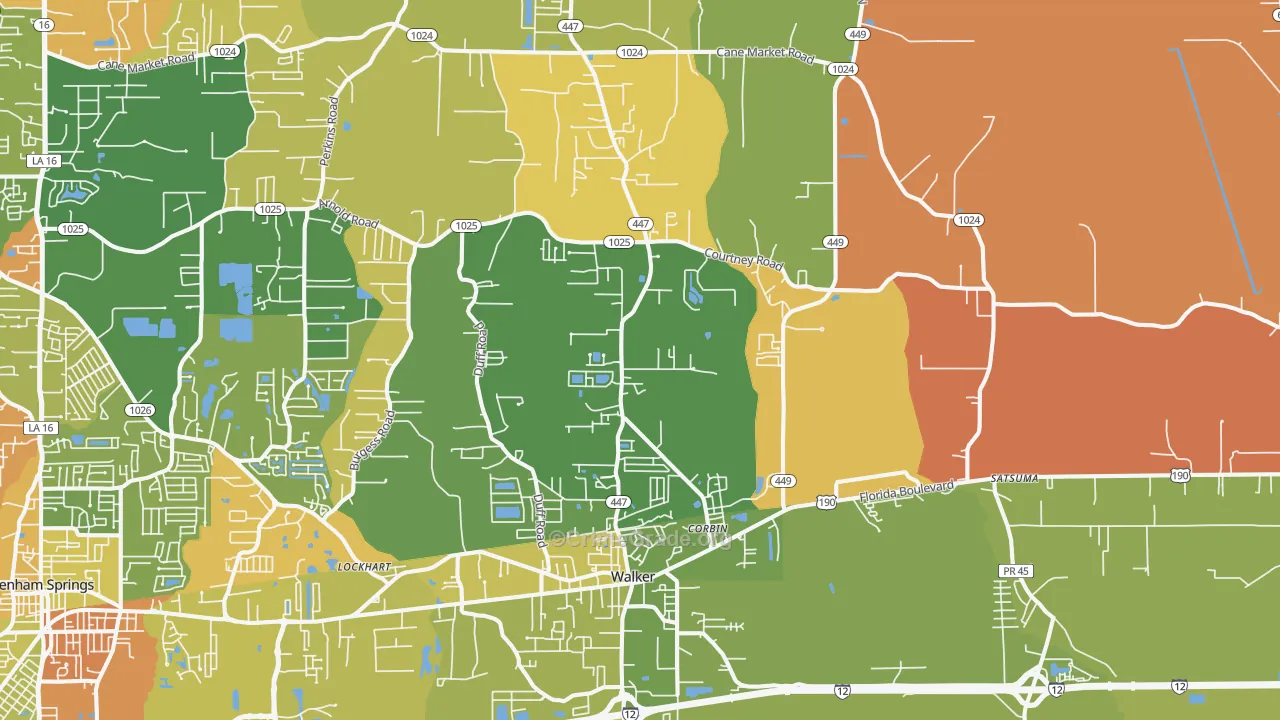 Walker, LA Map of Assault Rates